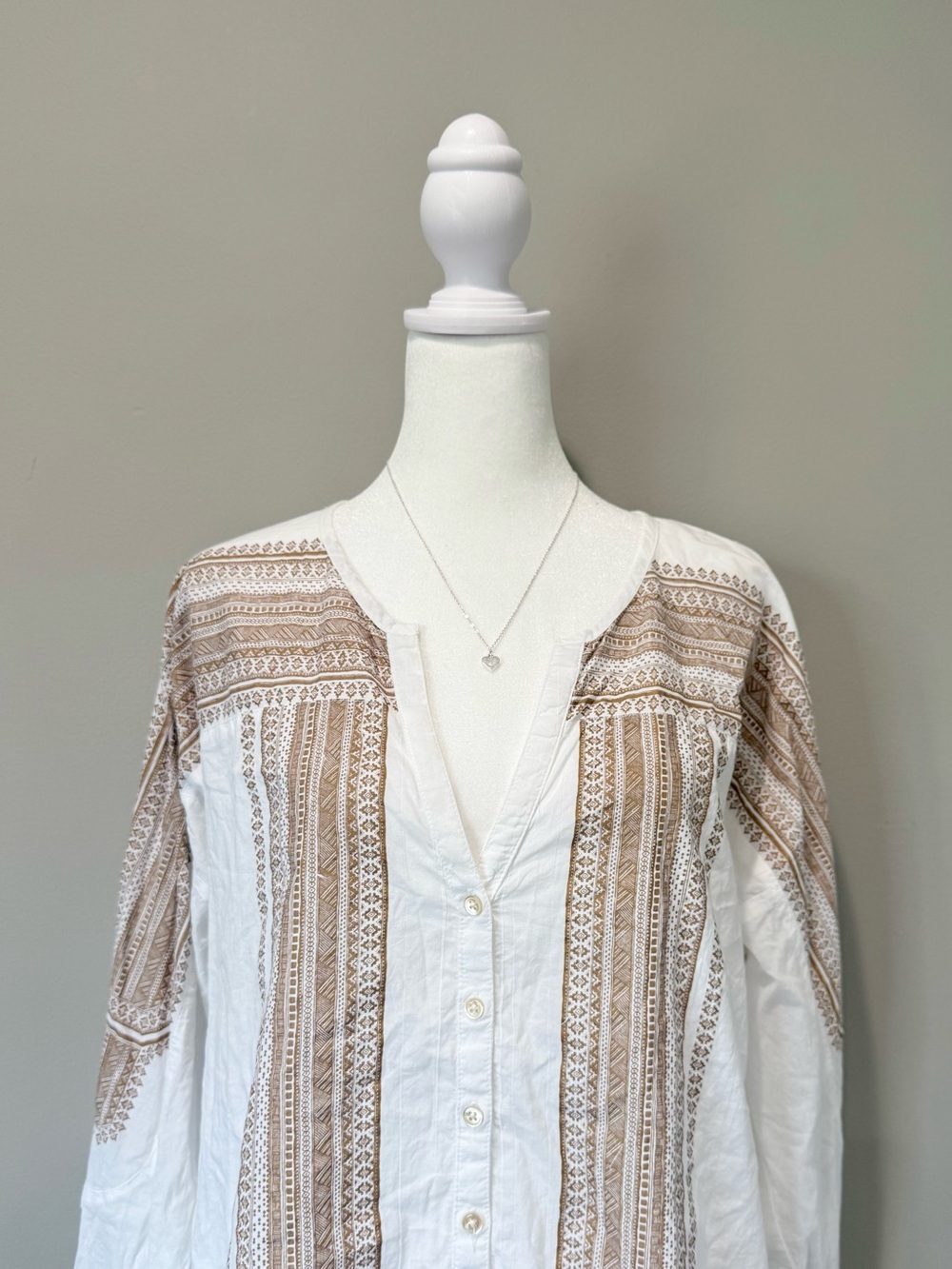 Sundance White & Tan Cotton Western Aztec Button-Up Blouse - Picture 3 of 5